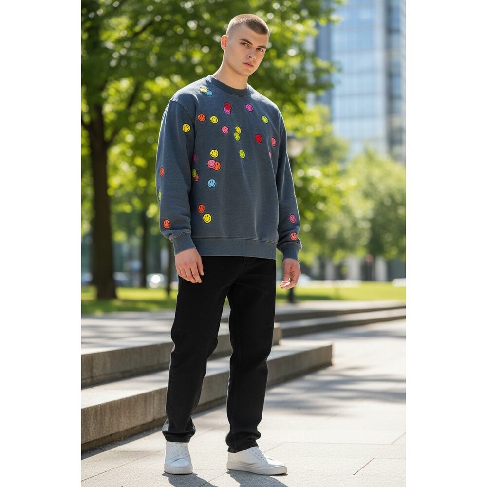 Vintage MARKET x Smiley Multi Color Patches Crewneck Sweatshirt Navy Men’s L